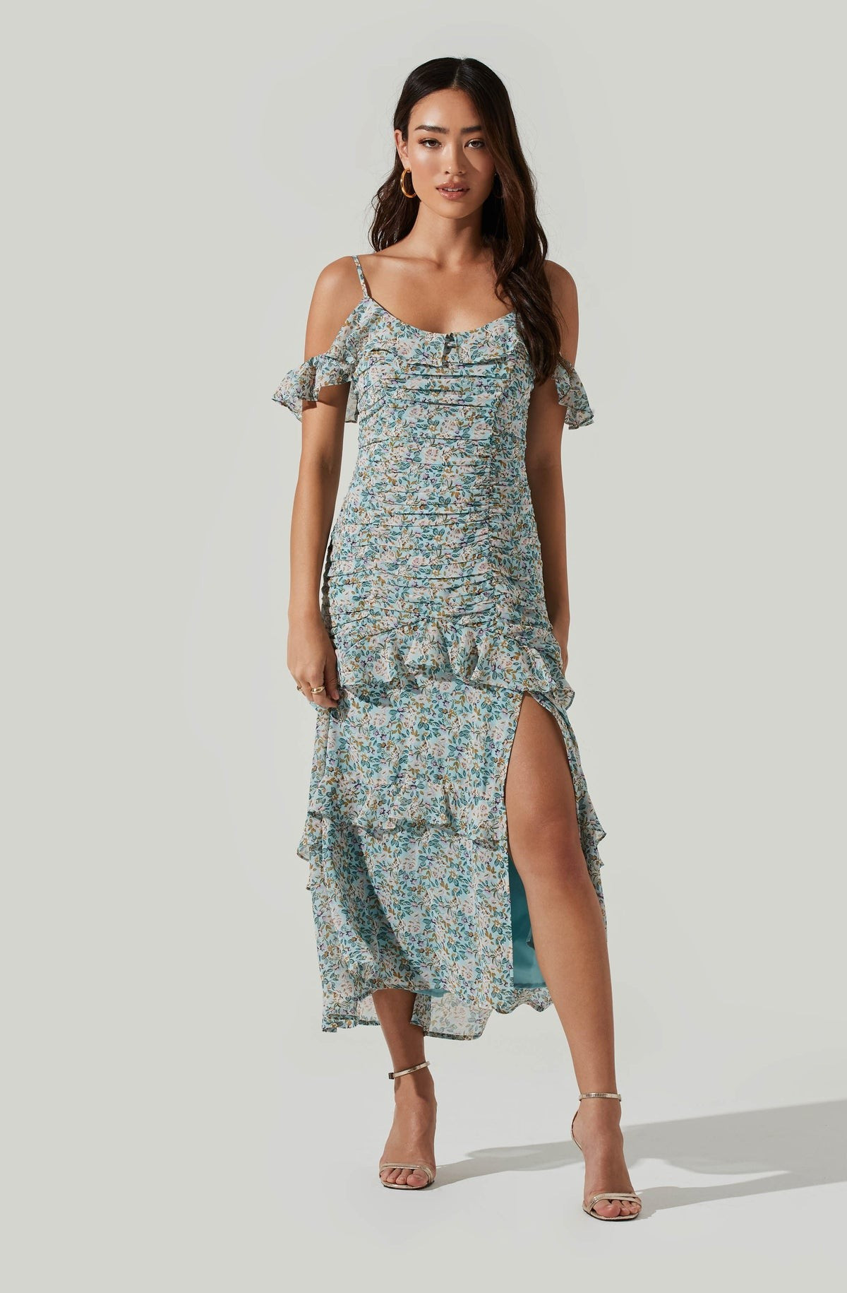 Daisy Dell Floral Ruffle Cold Shoulder Midi Dress | ASTR The Label (US)