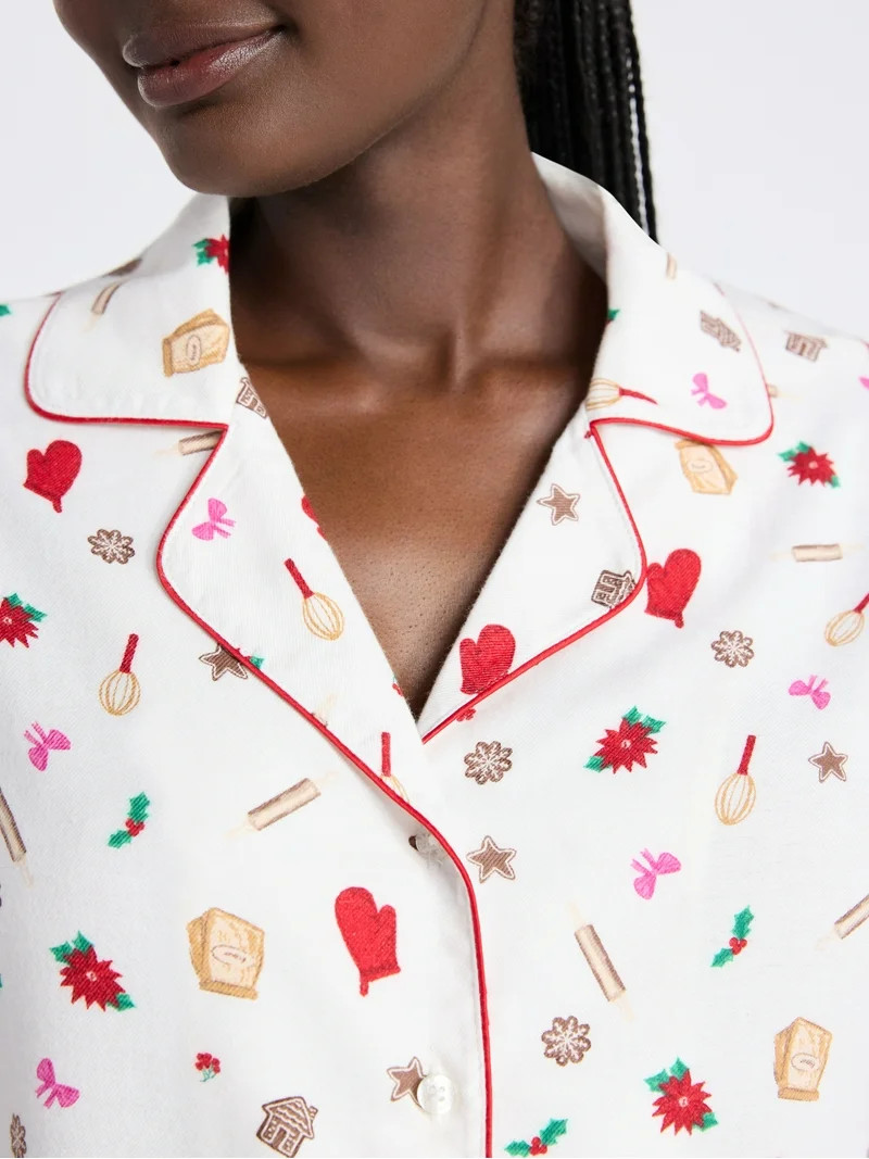 Joyspun Women's Long Sleeve Flannel Sleep Top and Pants Pajama Set, 2-Piece, Sizes XS-3X | Walmart (US)