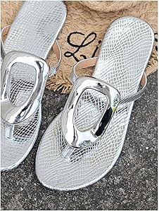 OYOANGLE Women's Metal Decor Flip Flop Thong Sandals Comfortable Slip on Flat Sandals | Amazon (US)