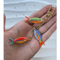 Beaded Fish Bag Charm - Gold Chain Purse With 3 Handcrafted Ocean-Inspired Keychain Handmade Bead Dangle | Etsy (US)