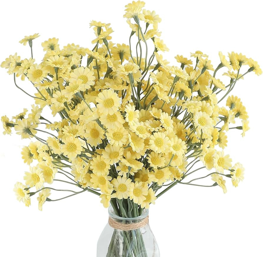 Floroom 24pcs Yellow Small Artificial Flowers Faux Silk Daisies Fake Wildflowers with Stems for D... | Amazon (US)