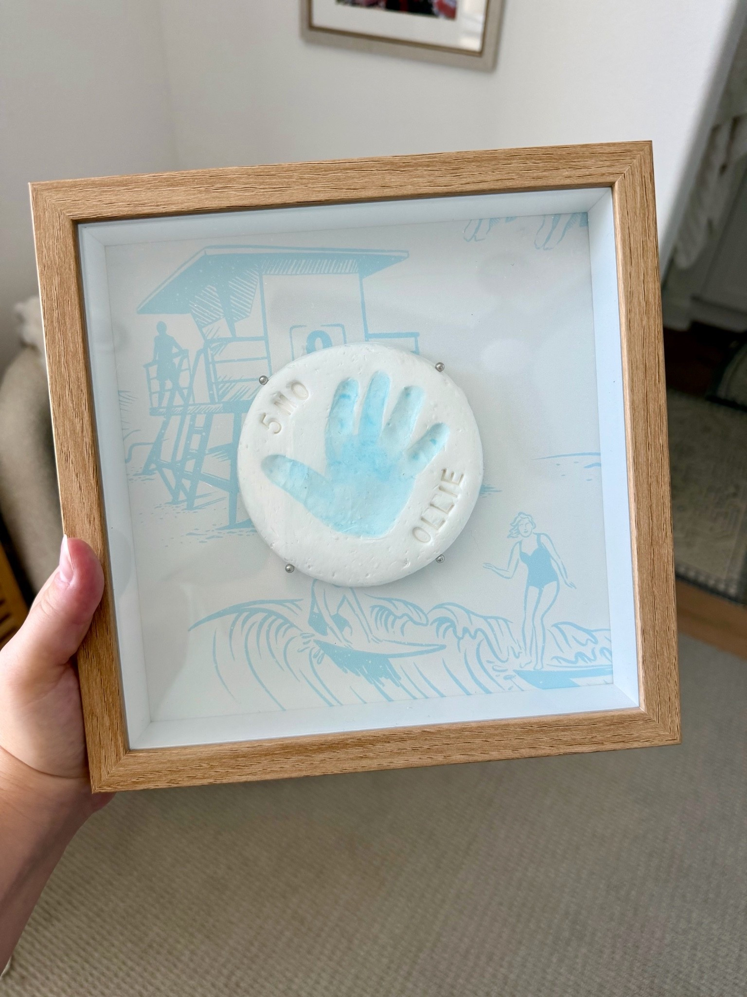 Here’s everything I used to make Ollie’s handprint shadowbox last month! The background is leftover wallpaper from his room and the blue paint I had on hand

#LTKmomlife