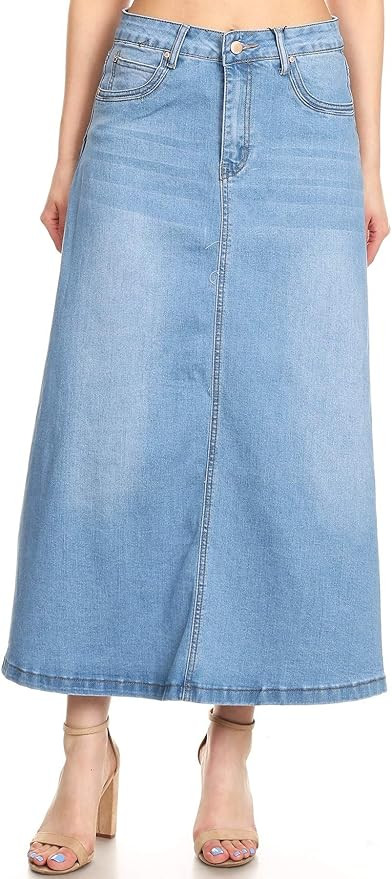 Women’s Plus/Junior Size Mid Rise A-Line Long Jeans Maxi Denim Skirt | Amazon (US)