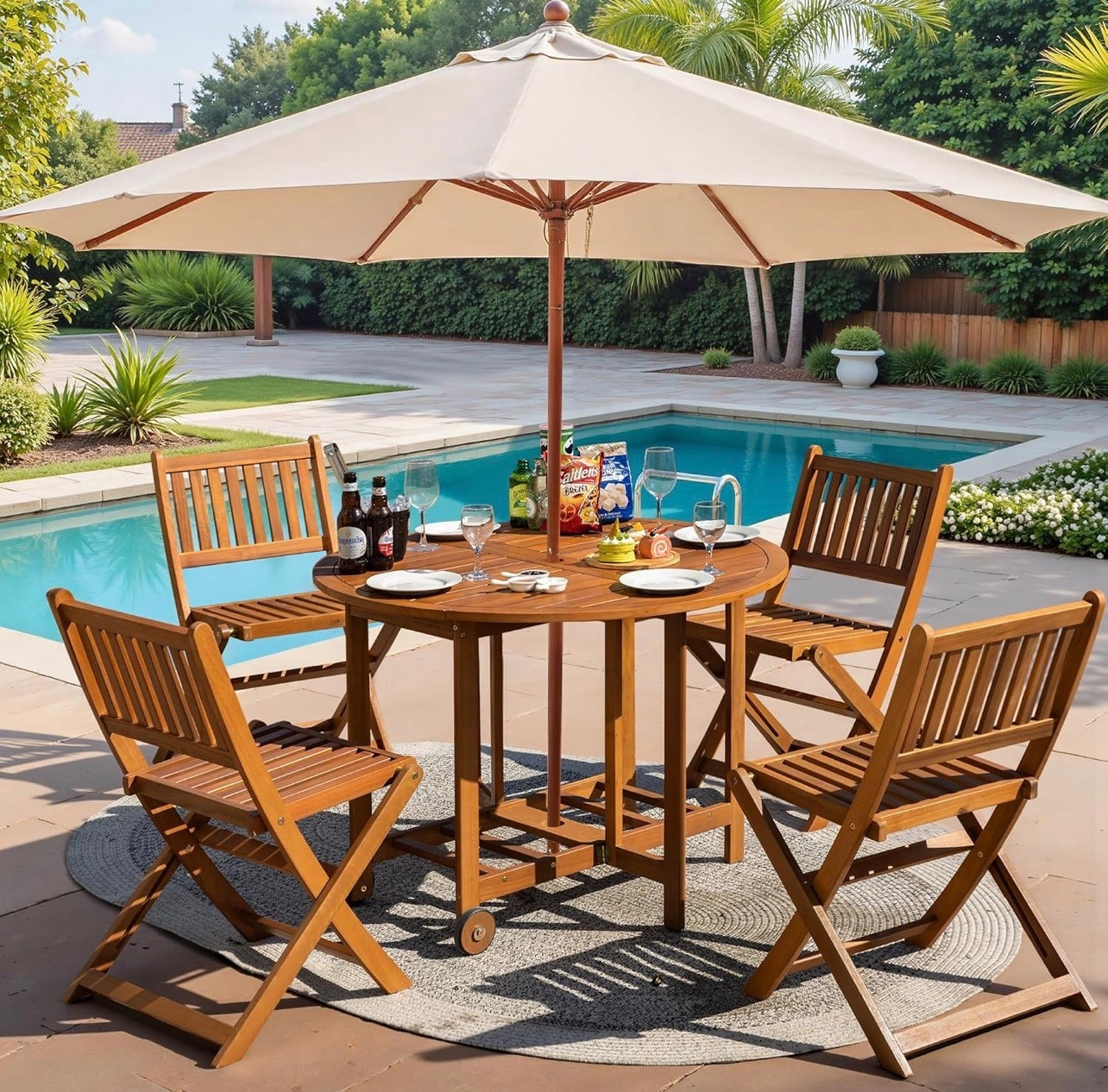  5 Piece Patio Dining Set Outdoor Acacia Wood Furniture All-Weather Folding Round Table and Chairs for Backyard, Balcony, Porch, Deck, Garden, Light Brow

#LTKSeasonal #LTKMothersDay #LTKHome