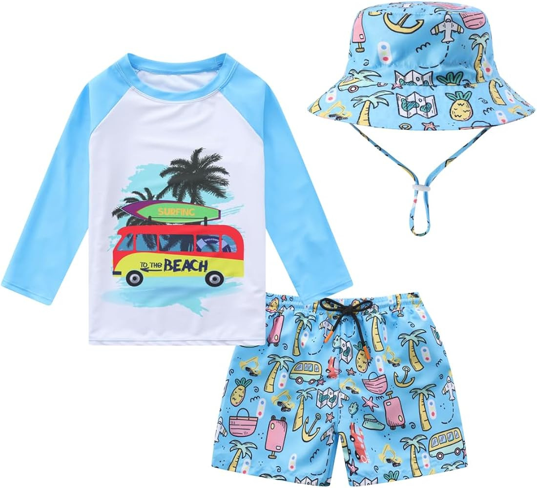 Toddlers Baby Boys' 3-Piece Rashguard Sets Swimsuits Bathing Suit with Hat Surfing Swimwear Sunsuit UPF 50+ | Amazon (US)