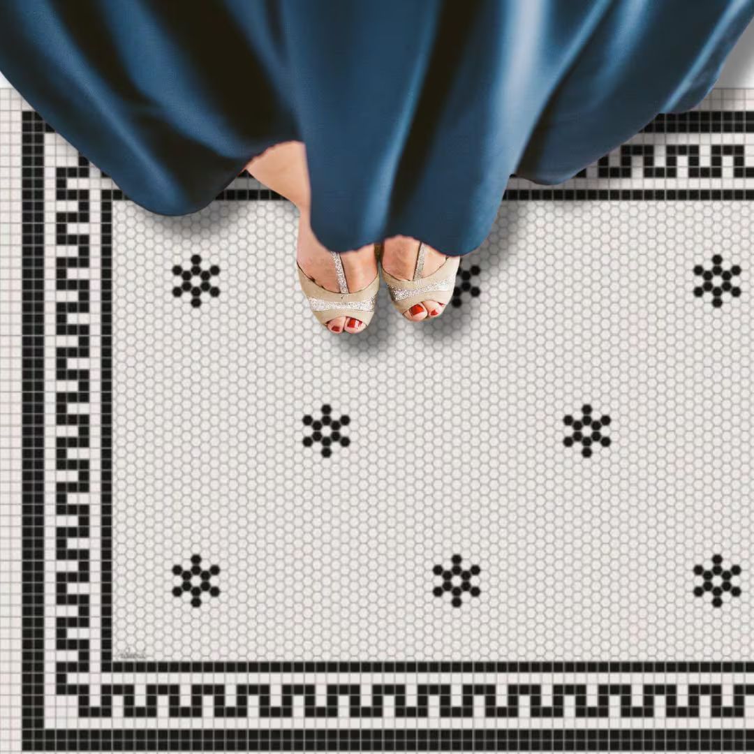Mosaic Floor Runner, Black & White Tiled Squares PVC Kitchen Rug, Vinyl Kitchen Mat, Non Absorben... | Etsy (US)