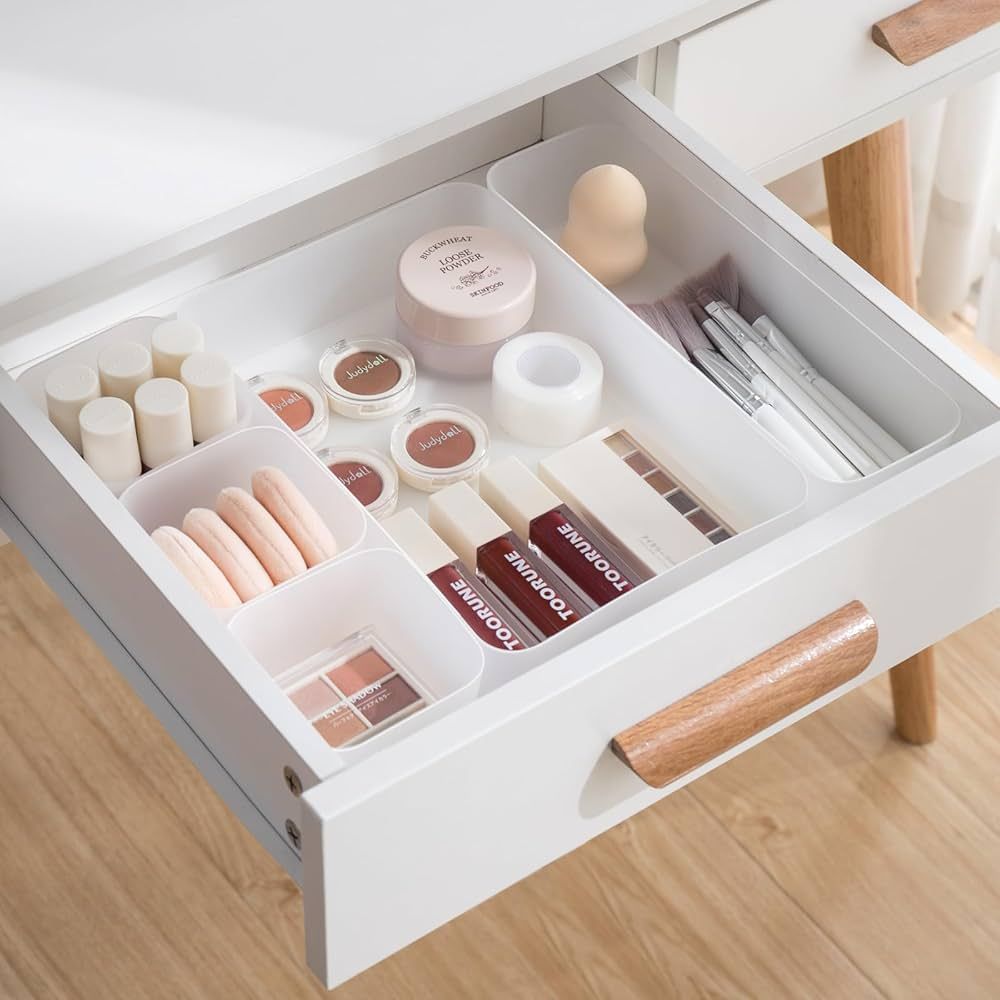 Poeland 5 Pcs Drawer Organizer Tray Storage Box for Bedroom Dresser Bathroom Kitchen, Frosted | Amazon (US)