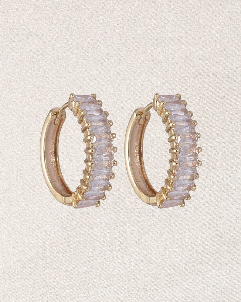 Baguette Hoop Earrings - Gold Filled Hoop Earrings - Statement Hoops - CZ Hoop Earrings - Thick G... | Etsy (US)