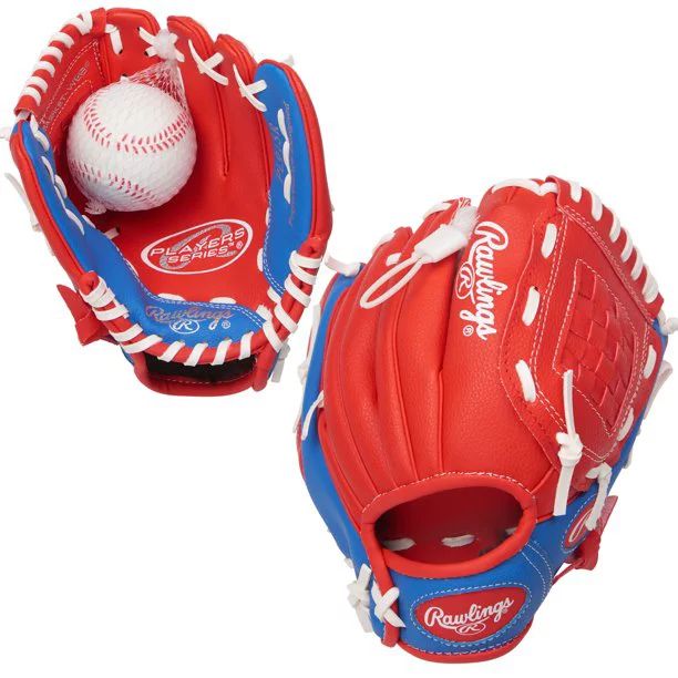 Rawlings Players Series Baseball Glove W/ Ball, 9.5 inch, Red/Navy, Right Hand Throw | Walmart (US)