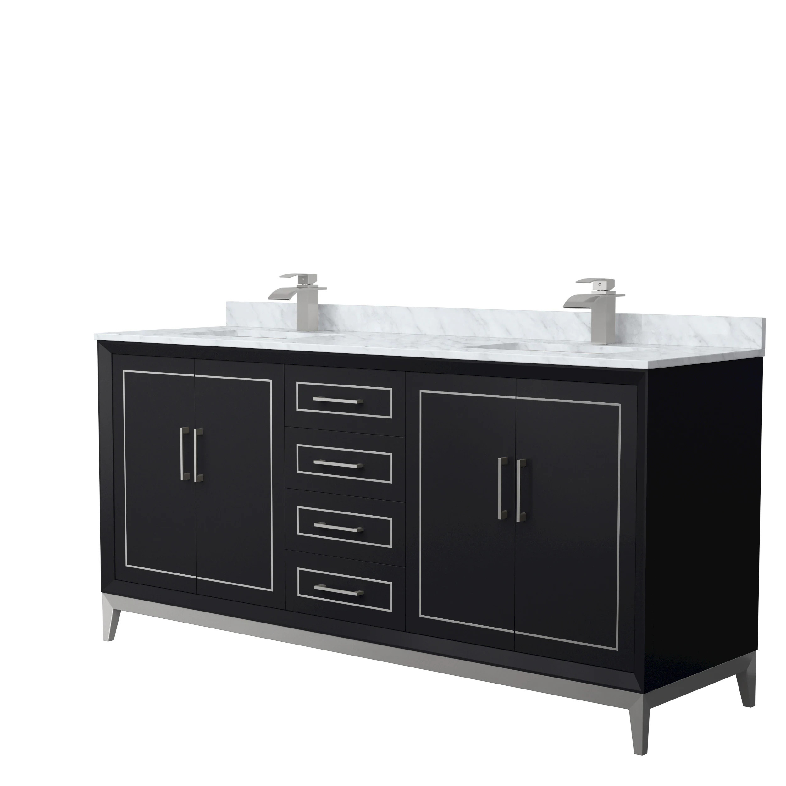 Wyndham Collection Marlena 72-in Black with Brushed Nickel Trim Undermount Double Sink Bathroom Vanity with White Carrara marble Natural Marble Top | Lowe's