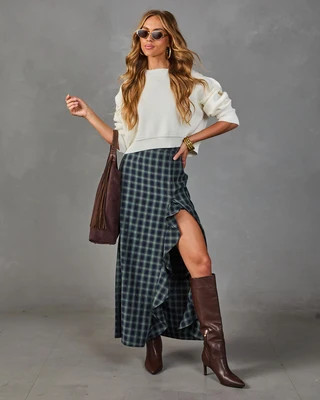 Harvest Social Plaid Maxi Skirt Navy Plaid / XS | VICI