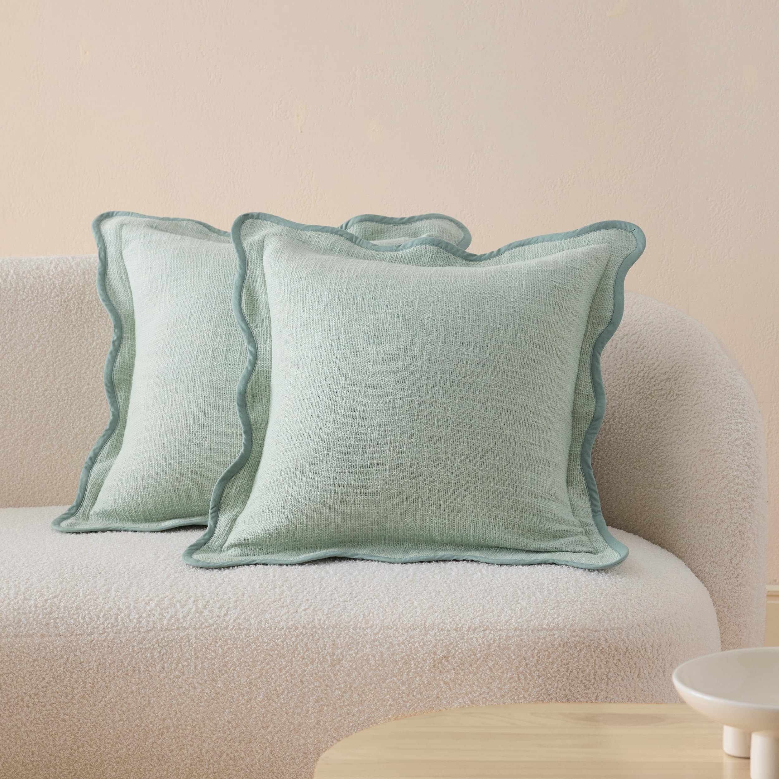 Double Stitch Scalloped Throw Pillow Covers - 100% Cotton Set of 2 Decorative Boho Pillow Covers ... | Amazon (US)