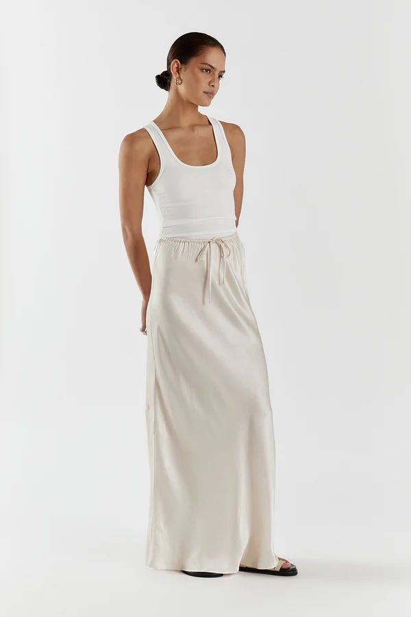 BLOOM PEARL SATIN MIDI SKIRT | DISSH