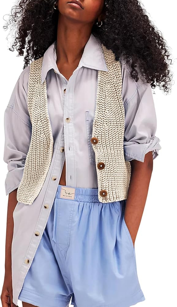 SKIKYAN Womens Casual Knit Sweater Vest Button Down Sleeveless Crochet Crop Short Cardigans | Amazon (US)