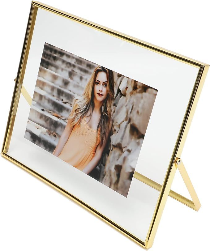 AhaGo Gold Floating Frame (8"x10",Horizontal), For Picture 7x9, 6x8, 5x7, Tabletop Shelf Photo Fr... | Amazon (US)