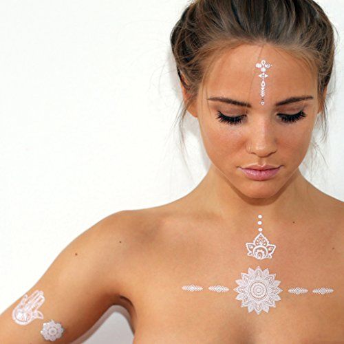 White Temporary Tattoos - TribeTats Mykonos Collection - Designer Henna Inspired Temporary Tattoos | | Amazon (US)