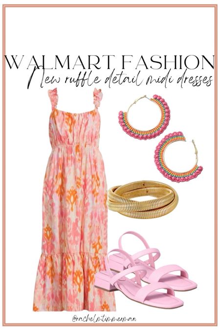 This new Walmart fashion is extra cute in person! I love the colors. Also ordered it in chambray. It will be in Walmart new arrivals this weekend. I sized down a size. 

Walmart fashion. Walmart finds. LTK under 50. Summer midi dress. 