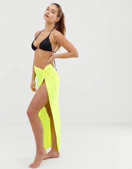 ASOS DESIGN knot front glam beach sarong in neon jersey slinky | ASOS US