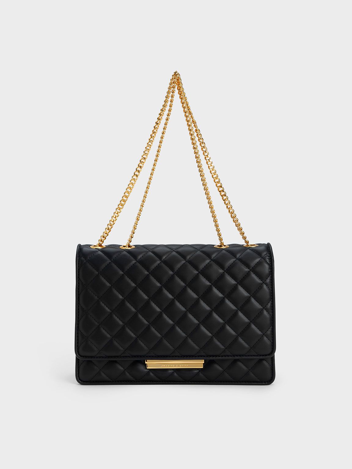 Push-Lock Quilted Crossbody Bag
 - Black | Charles & Keith US
