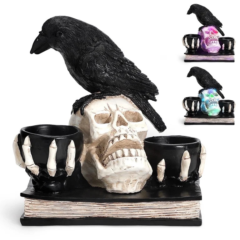 Ayieyill Light Up Halloween Decorations Skull with Raven, Resin Halloween Candle Holder, Gothic S... | Walmart (US)