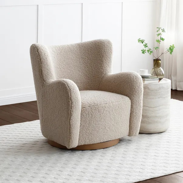 Theo Natural Borg Swivel Armchair | Dunelm (migrated)