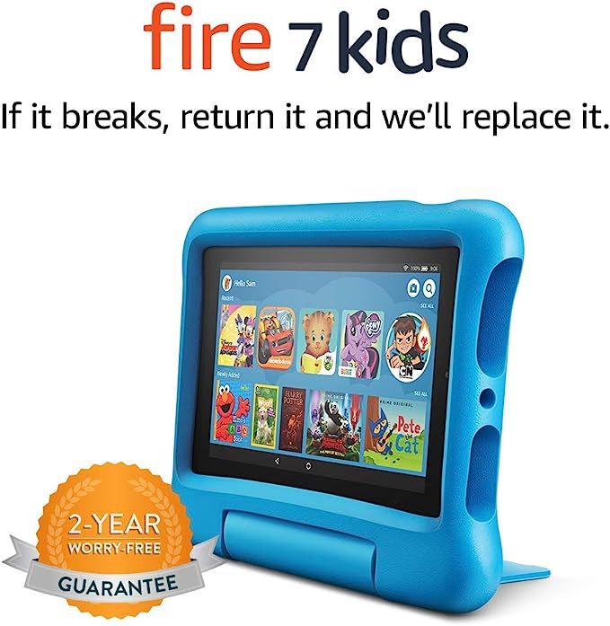 Fire 7 Kids Tablet, 7" Display, 16 GB, Blue Kid-Proof Case | Amazon (US)