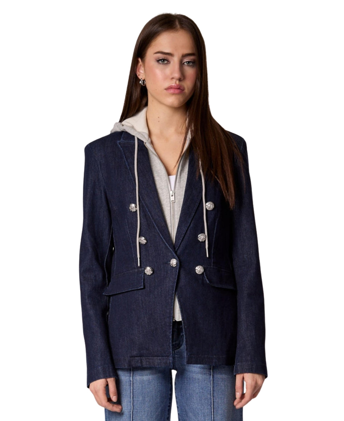 Blue Revival Women's Helen Rinse Blazer with Removable Grey Hoodie Insert - Rinse/grey | Macy's