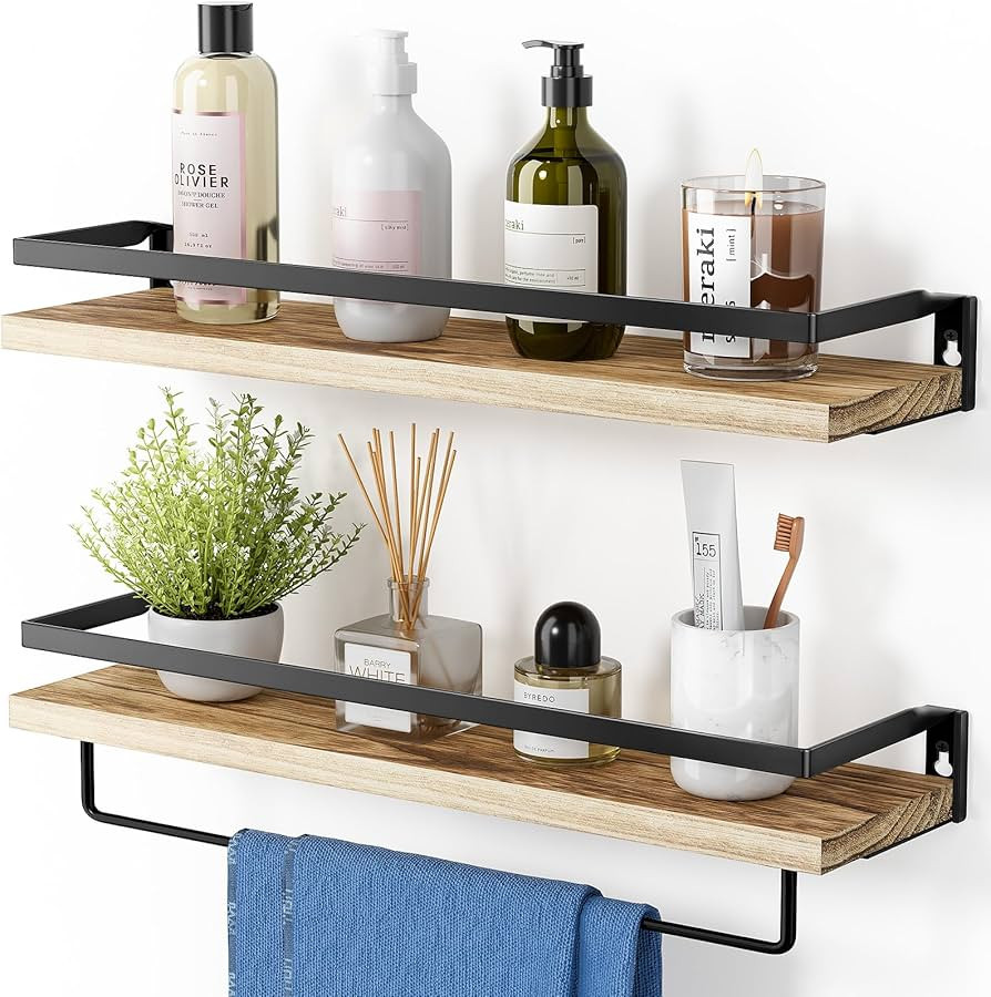 AMADA HOMEFURNISHING Bathroom Shelves with Towel Bar, Floating Shelves, Wall Shelves for Bathroom... | Amazon (US)