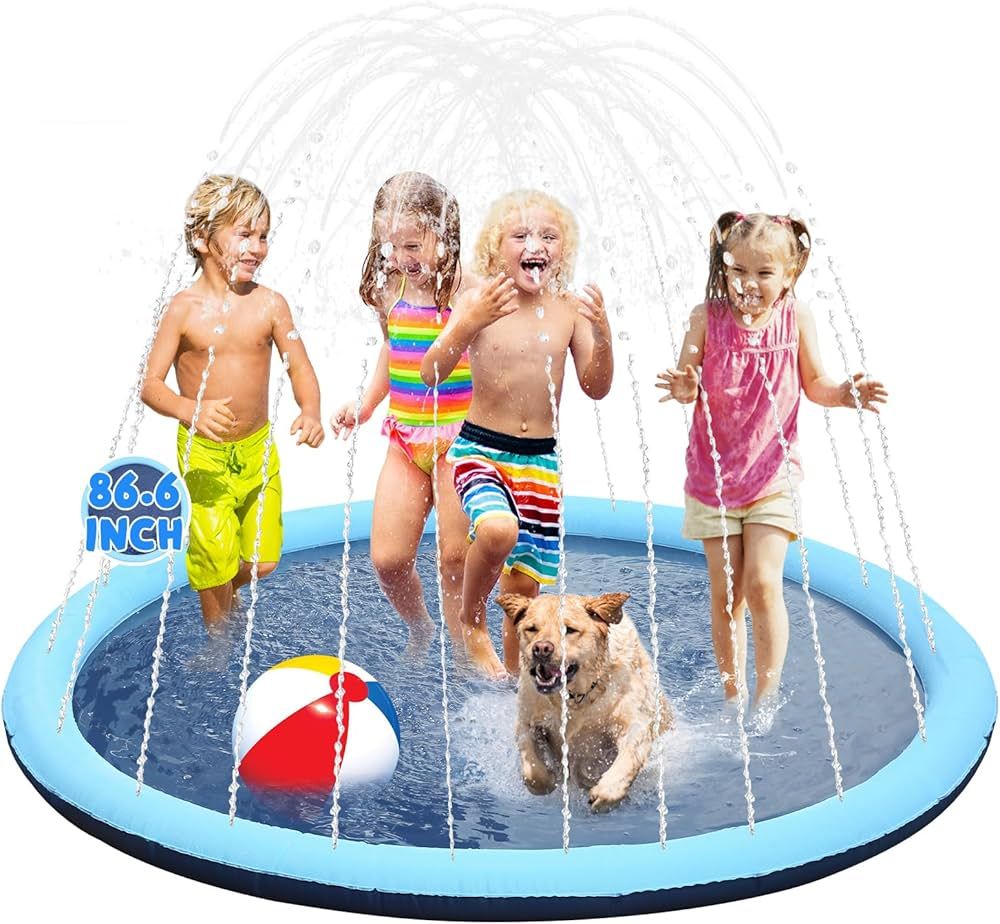Non-Slip Splash Pad for Kids 87 Inch Inflatable Toddler Splash Pad Thicken Water Play Dog Sprinkl... | Amazon (US)