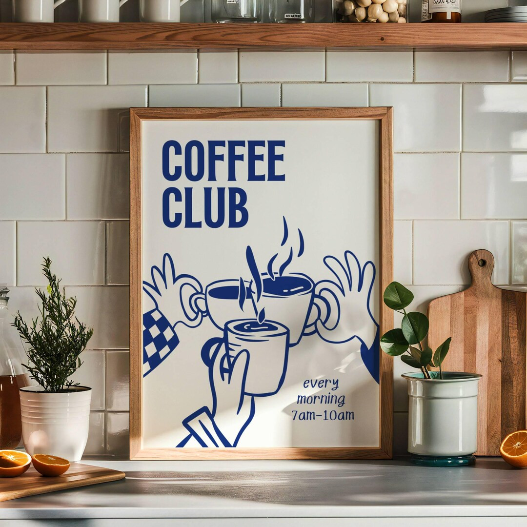 Retro Coffee Club Print, Coffee Wall Art, Kitchen Wall Art, Kitchen Dining Room Decor, Trendy Han... | Etsy (US)