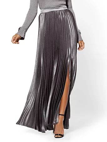 Petite Silver Pleated Maxi Skirt | New York & Company