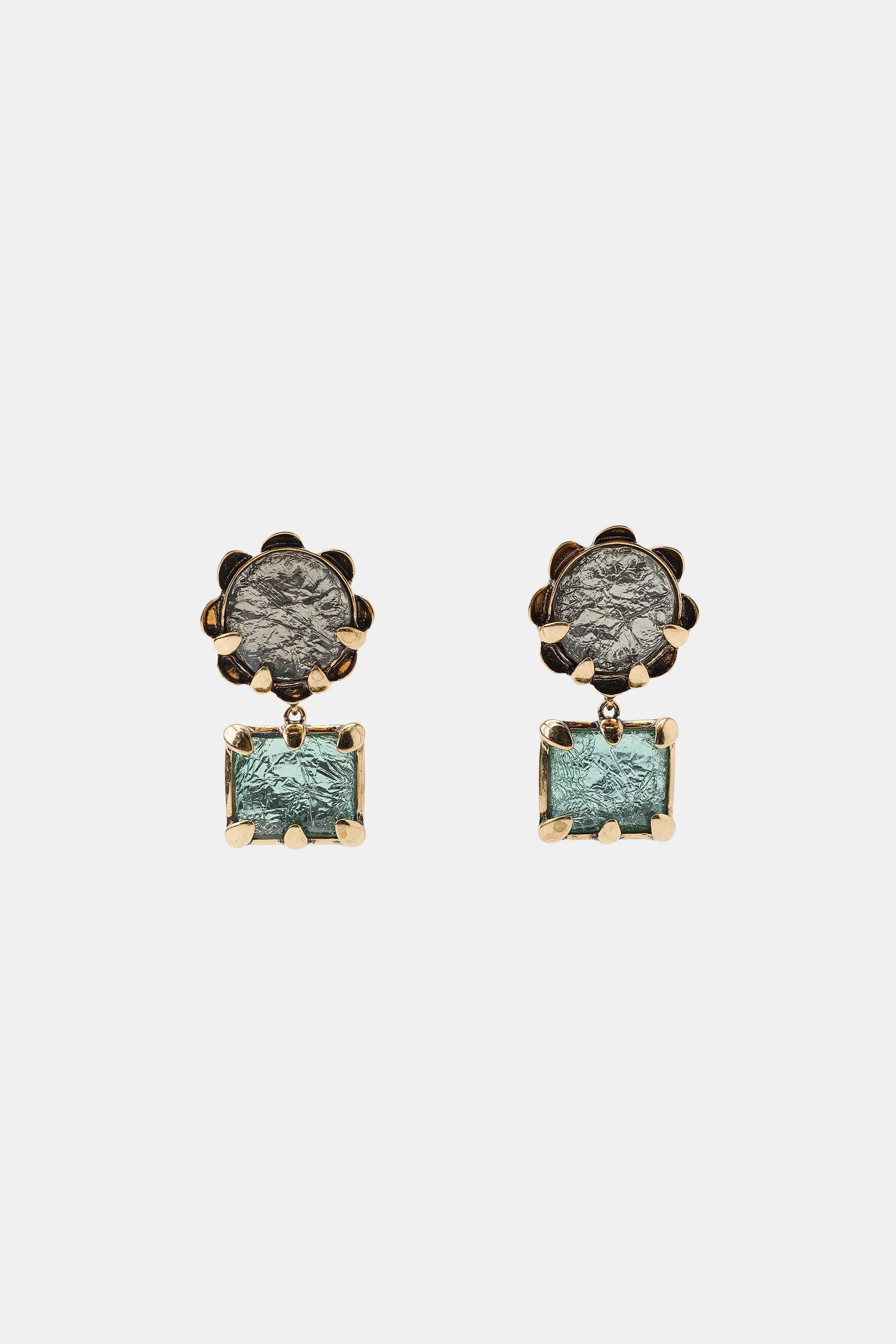 Metal drop earrings featuring a bezel-set colored resin stone. Butterfly back closure. | Zara US