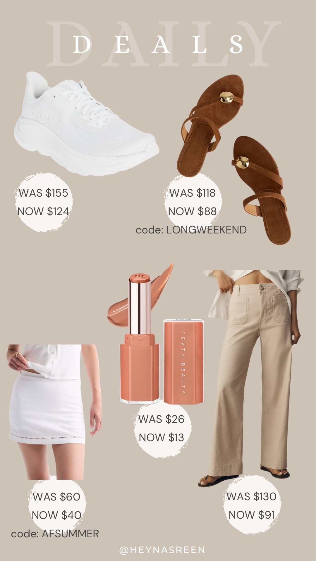 Daily deals on Hoka sneakers, Madewell sandals, Anthropologie pants, Fenty lip gloss, Abercrombie skirt