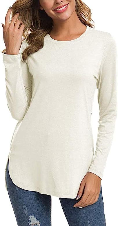 Herou Women Long Sleeve Loose Casual Side Split Tunic Sweater Tops T Shirt | Amazon (US)