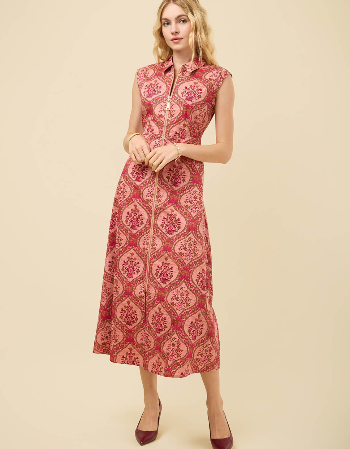 Lainey Shirt Dress Etta Damask Pomegranate | Spartina 449