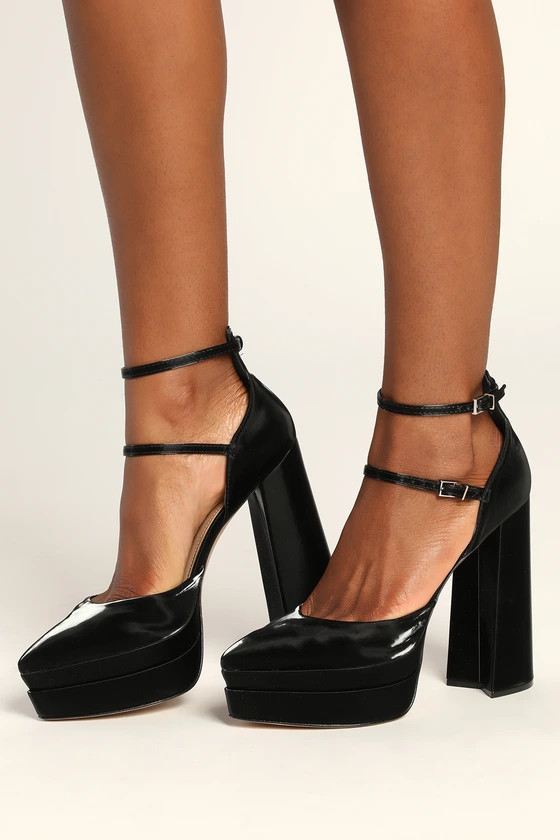 Elysee Black Patent Platform Ankle Strap Pumps | Lulus (US)