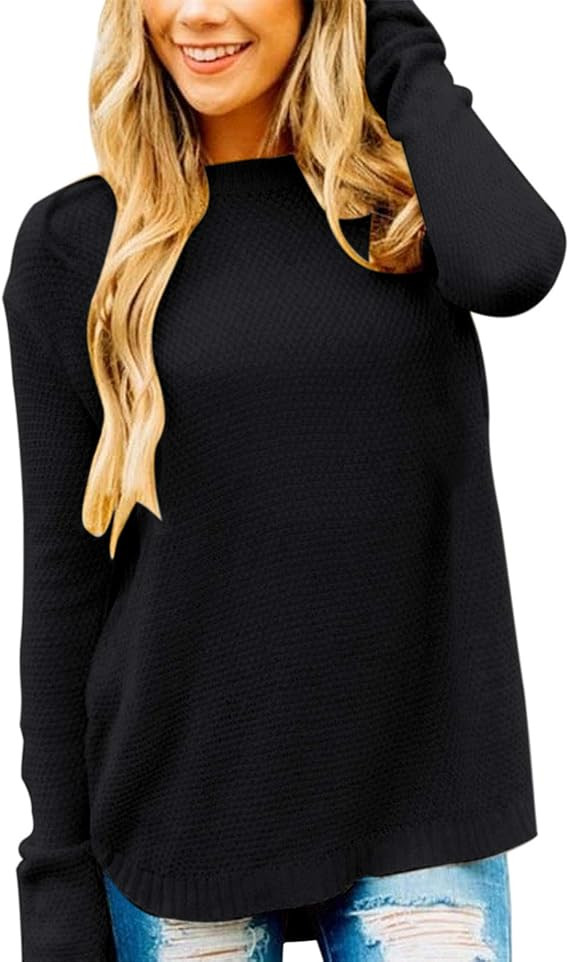 MEROKEETY Women's Long Sleeve Oversized Crew Neck Solid Color Knit Pullover Sweater Tops | Amazon (US)