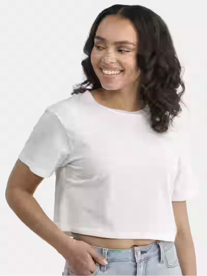 No Boundaries Cropped Boxy Cotton Tee with Short Sleeves, Women's | Walmart (US)