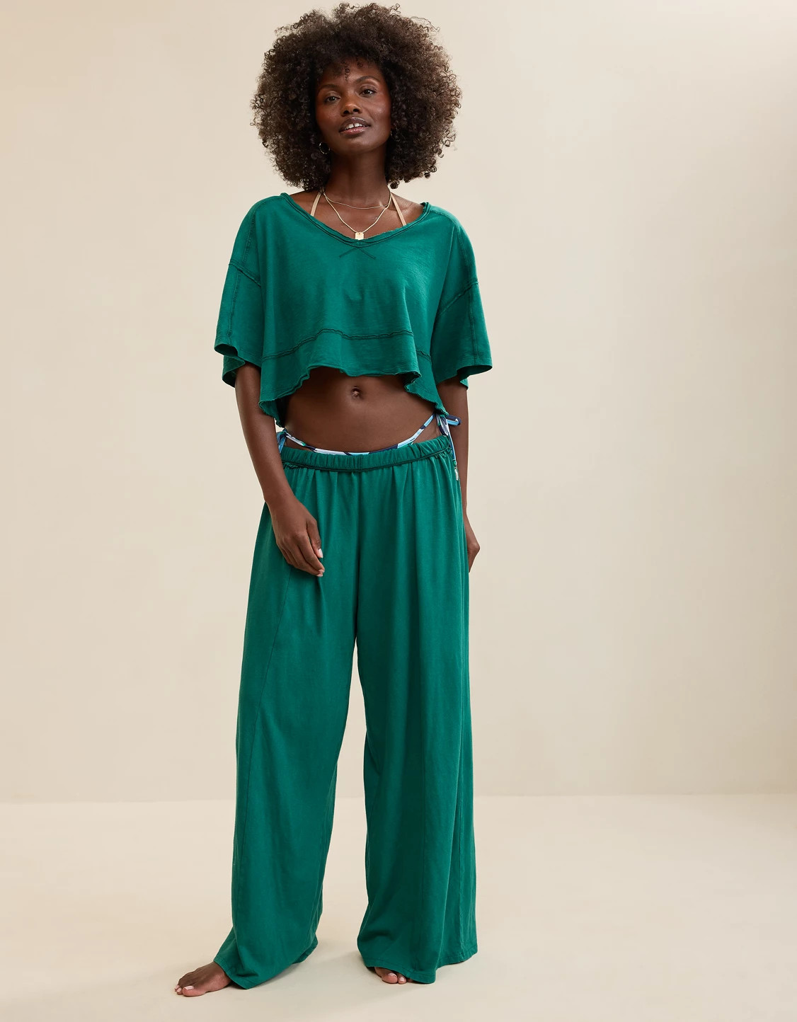 Aerie Happiest Cropped V Neck T-Shirt | Aerie