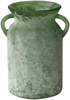 Glass Flower Vase with Handle – 8 Inches Rustic Imitation Ceramic Vase for Flowers, Vintage Whi... | Amazon (US)
