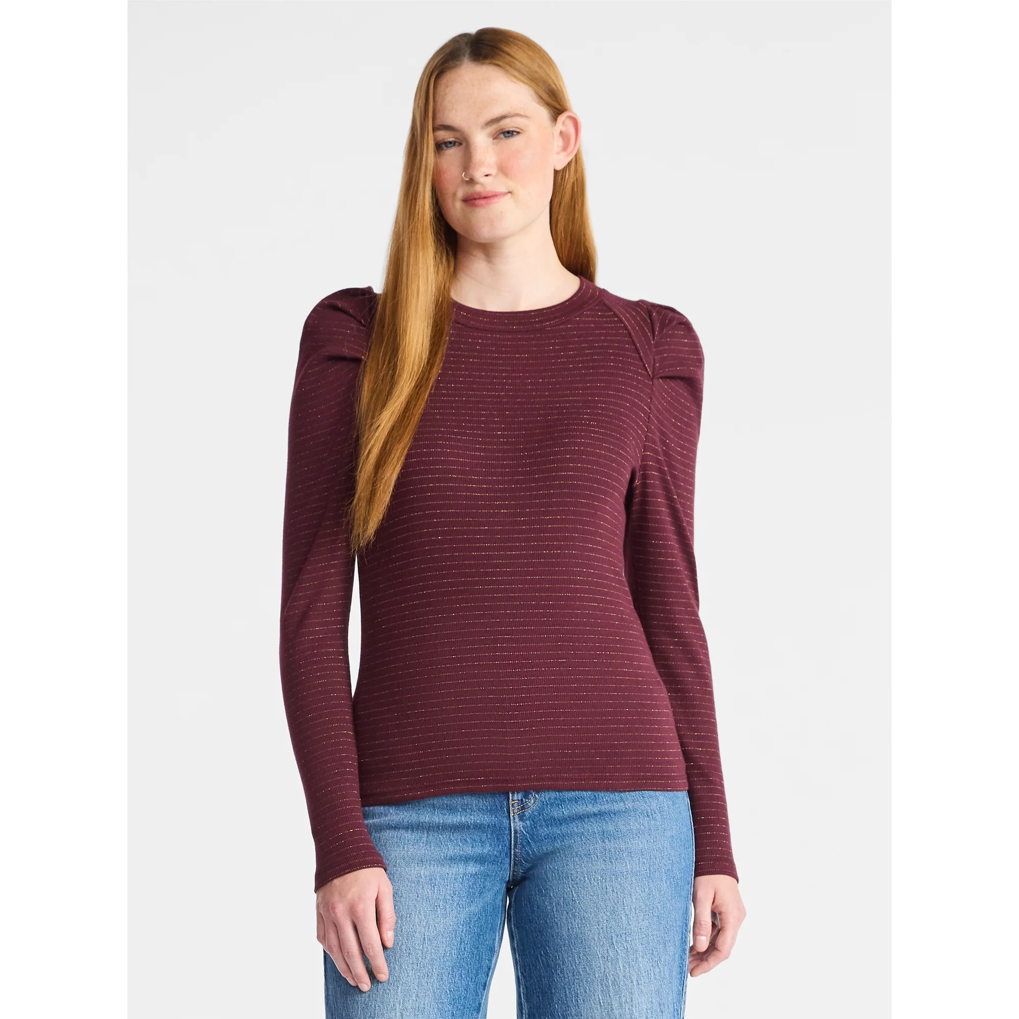 Time and Tru Women's Top with Long Puff Sleeves, Size XS-XXXL | Walmart (US)