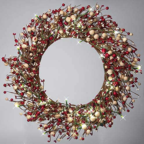 Red Co. 22” Light-Up Christmas Wreath with Red and Cream Pip Berries, Battery-Operated LED Ligh... | Amazon (US)