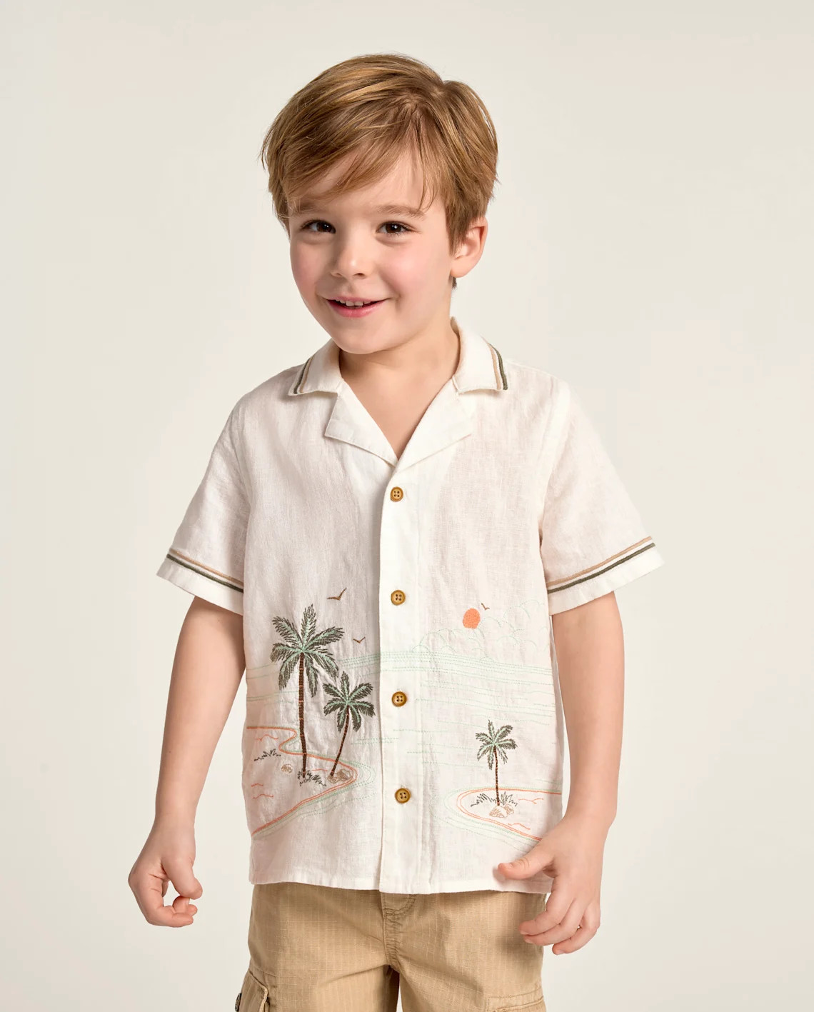 Boys Short Sleeve Embroidered Beach Button Up Shirt - Amalfi Coast - WHITE | Gymboree | Gymboree