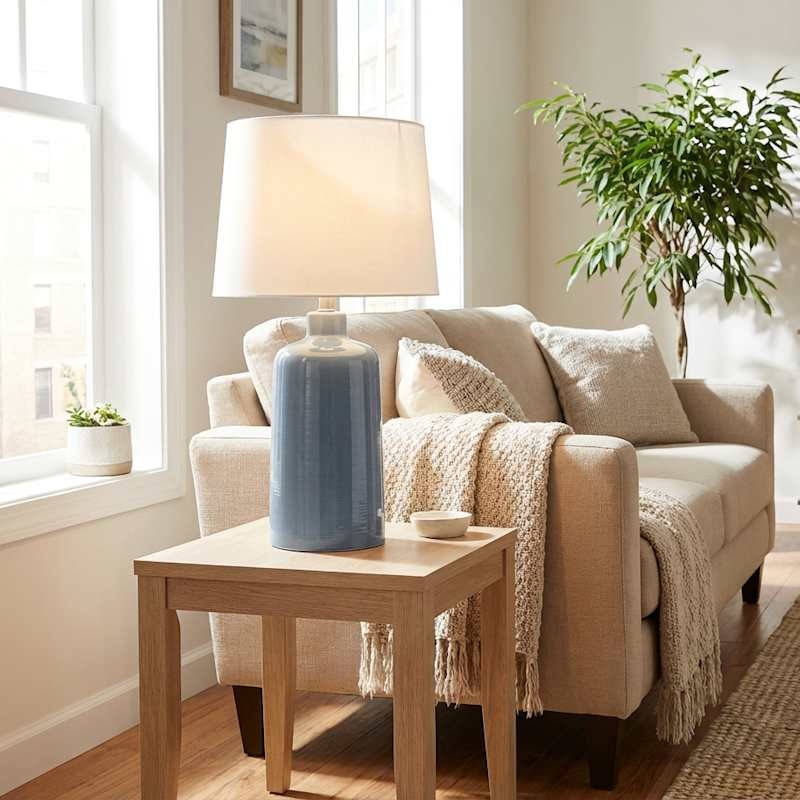 Blue Ceramic Medium Table Lamp with Shade, 24" | At Home