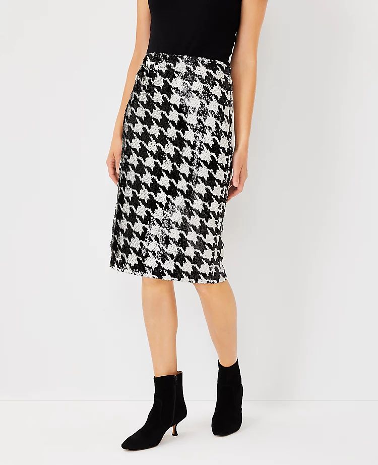 Petite Sequin Houndstooth Pencil Skirt | Ann Taylor (US)