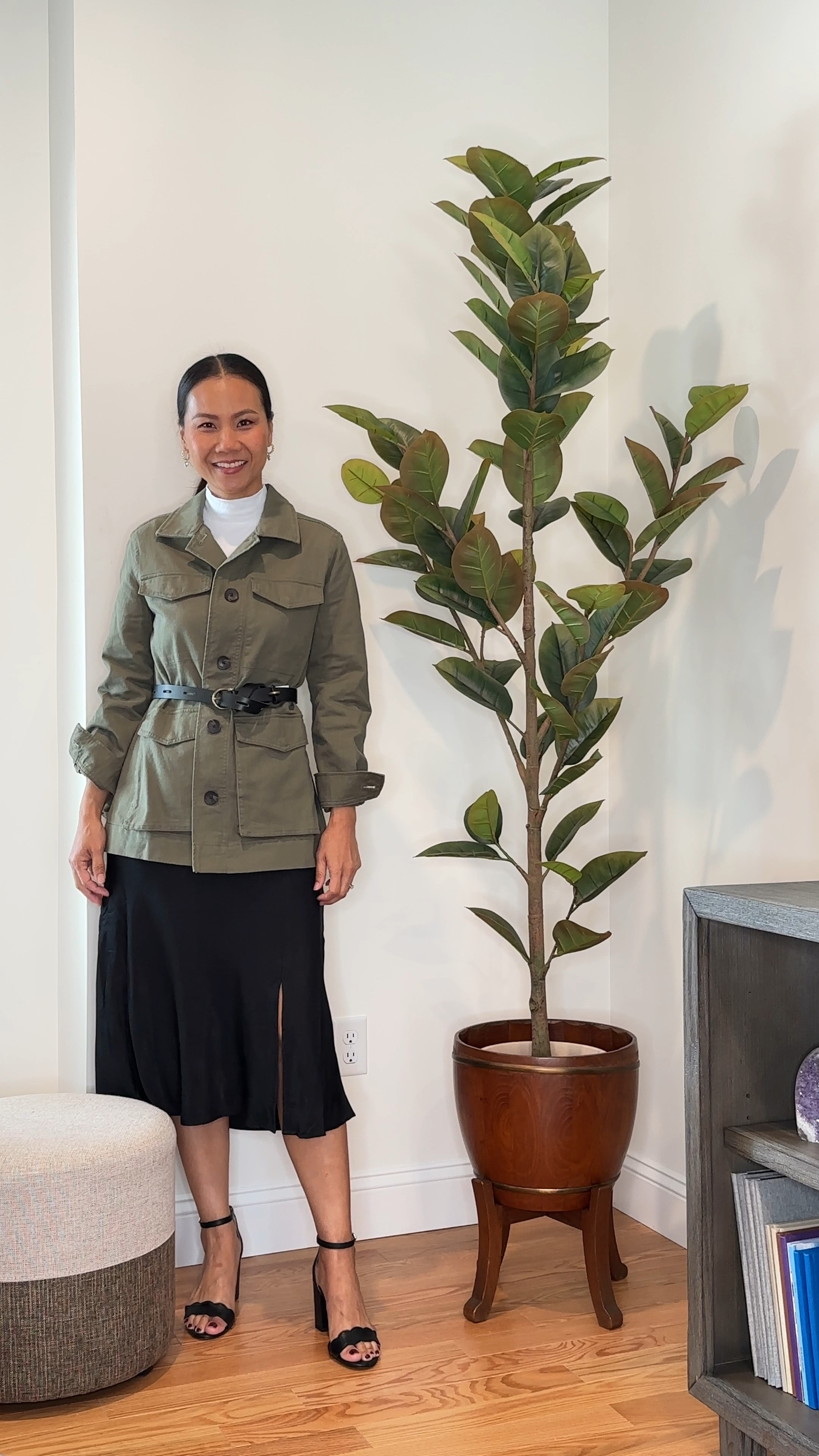 #walmartpartner add fun belt to this outfit. Love love love! @walmart 
Utility jacket : Size S
Belt: Size S 
Mock neck long sleeves: Sis S 
Satin MIDI Skirt: Size S 

#LTKstyletip #LTKover40 #LTKfindsunder50