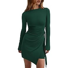 PRETTYGARDEN Women 2025 Mini Bodycon Dresses Long Sleeve Ruched Fitted Short Night Out Trendy Par... | Amazon (US)