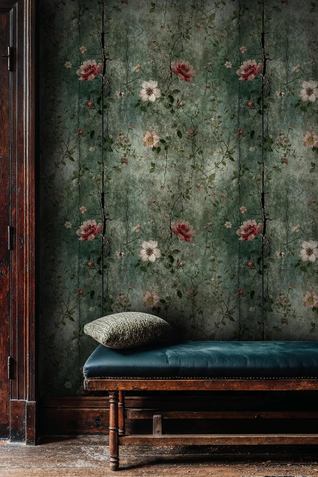 Dark Moody Floral Wallpaper: Aged Green Peel and Stick Flower Wall Mural - Etsy | Etsy (US)