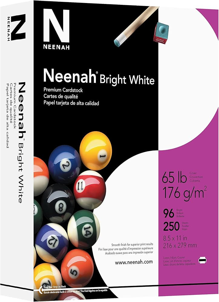 Neenah Premium Cardstock, 8.5" x 11", 65 lb/176 gsm, Bright White, 250 Sheets (91904) | Amazon (US)