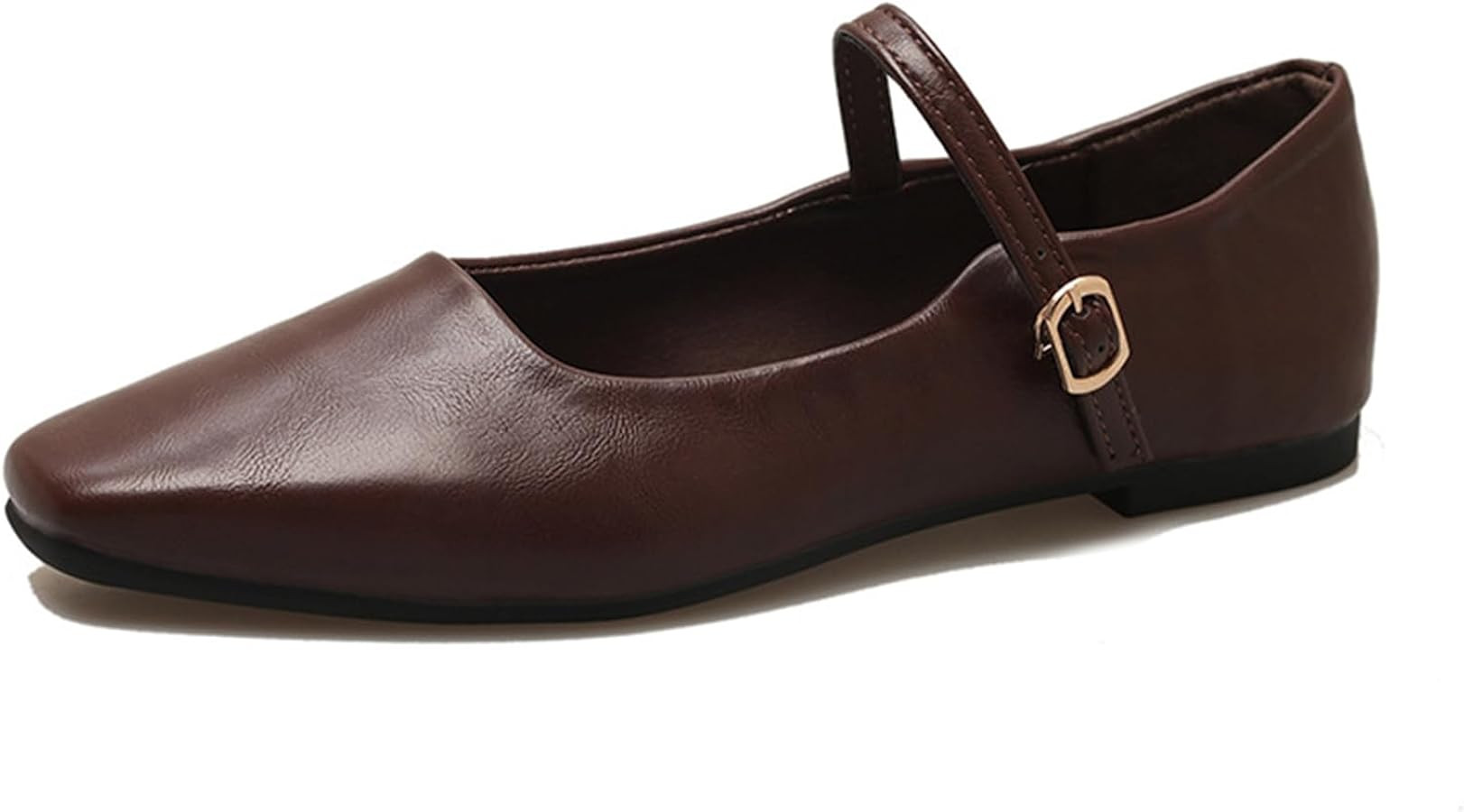 Women's Classic Leather Square Toe Flat Mary Jane Shoes Fashion Slip On Buckle Casual Ballet Shoe... | Amazon (US)